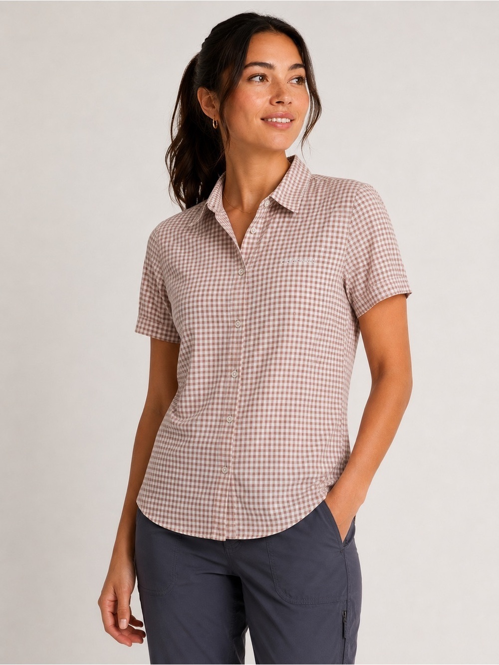 Craghoppers Plaid Short Sleeve Button Down Shirt Outdoor Hiking Zipper Pocket